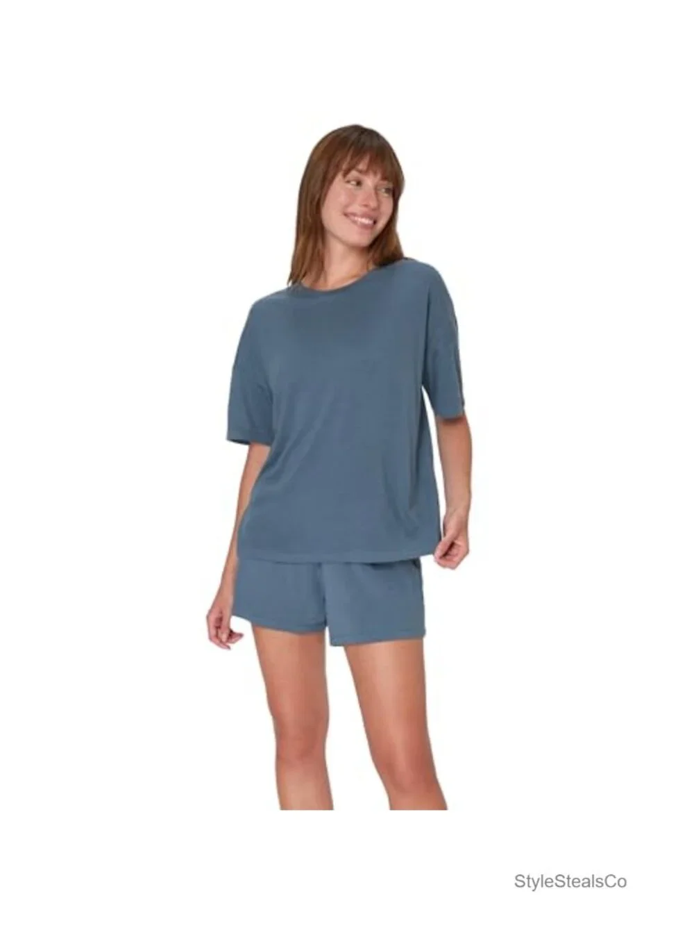 Women's Pajama Set - Boxy T-Shirt & Sleep Shorts - Soft Cotton Blend - Lounge